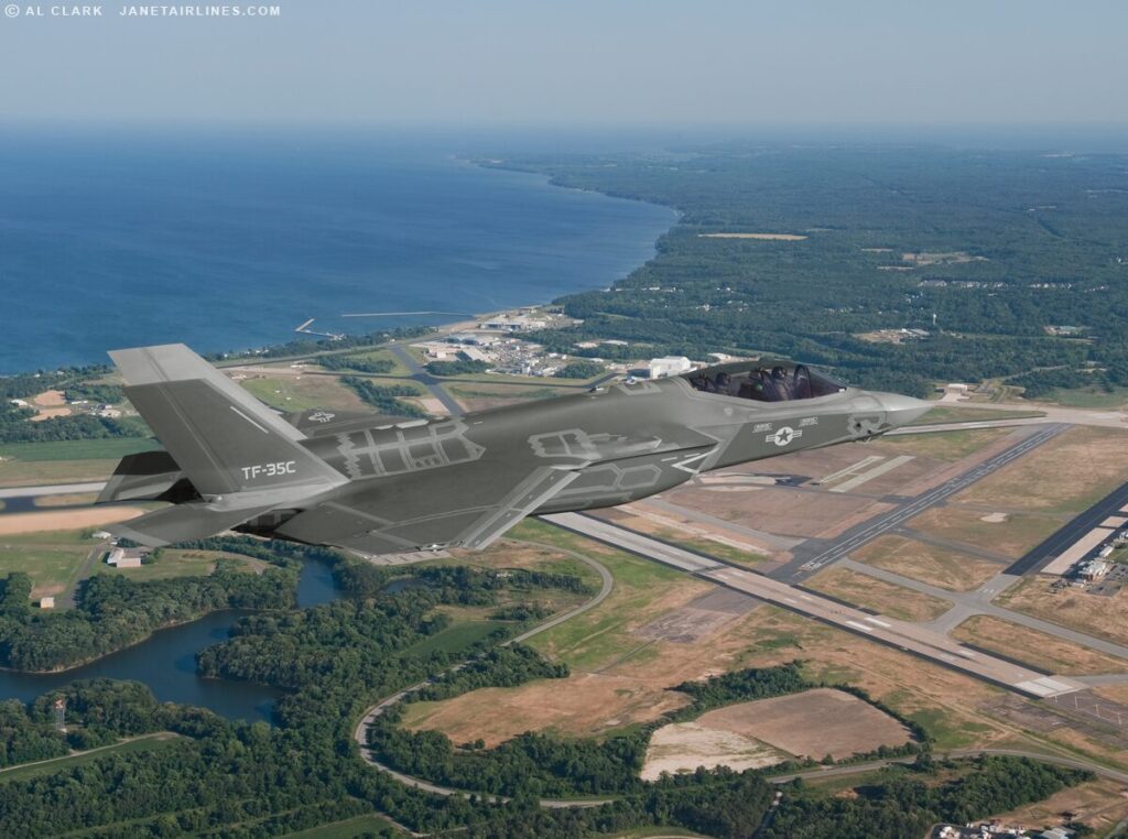 Conceptual Two-seat TF-35C Flying Over Naval Air Station Patuxent River