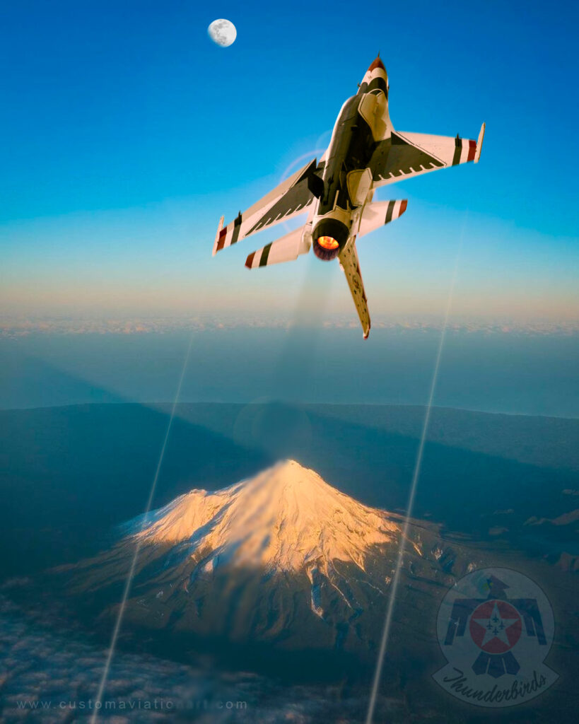 USAF Flight Demonstration Team Thunderbirds Solo Lockheed F-16C Mt. Fuji, Japan