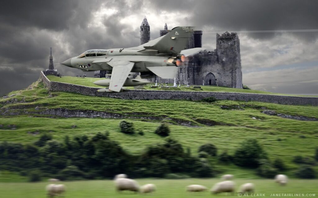 Panavia Tornado in the Storm in front of a British Castle