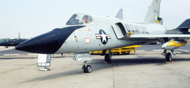 Convair F-106A Delta Dart. During a training mission from Malmstrom Air Force Base on Feb. 2, 1970, this aircraft suddenly entered an uncontrollable flat spin forcing the pilot to eject. Unpiloted, the aircraft recovered on its own, apparently due to the balance and configuration changes caused by the ejection, and miraculously made a gentle belly landing in a snow-covered field near Big Sandy, Montana.