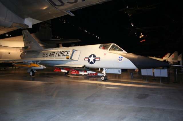 Convair F-106A Delta Dart. During a training mission from Malmstrom Air Force Base on Feb. 2, 1970, this aircraft suddenly entered an uncontrollable flat spin forcing the pilot to eject. Unpiloted, the aircraft recovered on its own, apparently due to the balance and configuration changes caused by the ejection, and miraculously made a gentle belly landing in a snow-covered field near Big Sandy, Montana.