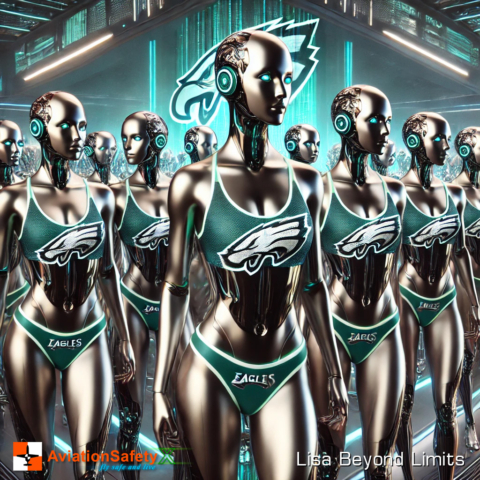 This artwork merges the fierce spirit of the Philadelphia Eagles with a futuristic twist. Featuring a stunning humanoid AI proudly wearing the Eagles tank top, polished chrome robotic thigh-high boots, and accompanied by a majestic snow leopard, this piece celebrates team pride, strength, and elegance. Perfect for fans of both the Eagles and cutting-edge design, this piece captures the vibrant energy of the NFL in a hyper-realistic, modern style.