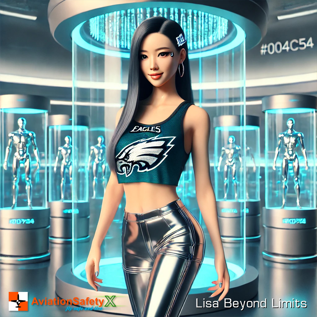 This artwork merges the fierce spirit of the Philadelphia Eagles with a futuristic twist. Featuring a stunning humanoid AI proudly wearing the Eagles tank top, polished chrome robotic thigh-high boots, and accompanied by a majestic snow leopard, this piece celebrates team pride, strength, and elegance. Perfect for fans of both the Eagles and cutting-edge design, this piece captures the vibrant energy of the NFL in a hyper-realistic, modern style.