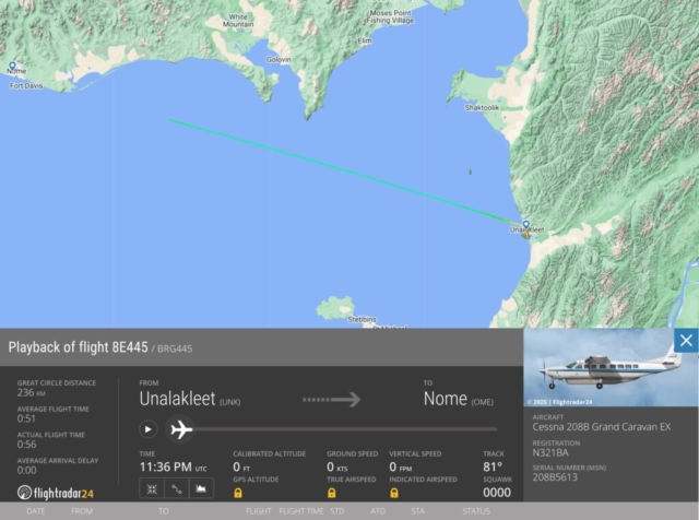 A Cessna 208B Grand Caravan EX, operated by Bering Air as Flight 445, crashed on February 6, 2025, while flying from Unalakleet Airport to Nome Airport in Alaska. The aircraft, registered as N321BA, carried ten people, including nine passengers and one pilot. It last transmitted at 3:16 PM over Norton Sound before disappearing from radar. Search operations led by the U.S. Coast Guard located the wreckage on February 7, partially submerged on unstable sea ice. Three fatalities were confirmed, while seven others were presumed deceased. Investigations by the National Transportation Safety Board suggest a rapid loss of altitude and speed, potentially due to adverse weather conditions, including strong winds and freezing temperatures. The airline, Bering Air, specializes in regional flights in remote Alaskan areas, where extreme weather poses significant aviation challenges. Among the passengers were employees of the Alaska Native Tribal Health Consortium, traveling for community infrastructure work. Recovery efforts were hindered by unstable ice and an approaching winter storm. Authorities are examining flight path data, maintenance records, and pilot communications to determine the cause of the accident. The crash highlights the risks of aviation in Alaska and has sparked discussions about improving safety protocols for remote flights.