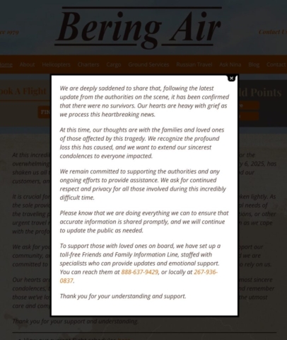 A Cessna 208B Grand Caravan EX, operated by Bering Air as Flight 445, crashed on February 6, 2025, while flying from Unalakleet Airport to Nome Airport in Alaska. The aircraft, registered as N321BA, carried ten people, including nine passengers and one pilot. It last transmitted at 3:16 PM over Norton Sound before disappearing from radar. Search operations led by the U.S. Coast Guard located the wreckage on February 7, partially submerged on unstable sea ice. Three fatalities were confirmed, while seven others were presumed deceased. Investigations by the National Transportation Safety Board suggest a rapid loss of altitude and speed, potentially due to adverse weather conditions, including strong winds and freezing temperatures. The airline, Bering Air, specializes in regional flights in remote Alaskan areas, where extreme weather poses significant aviation challenges. Among the passengers were employees of the Alaska Native Tribal Health Consortium, traveling for community infrastructure work. Recovery efforts were hindered by unstable ice and an approaching winter storm. Authorities are examining flight path data, maintenance records, and pilot communications to determine the cause of the accident. The crash highlights the risks of aviation in Alaska and has sparked discussions about improving safety protocols for remote flights.