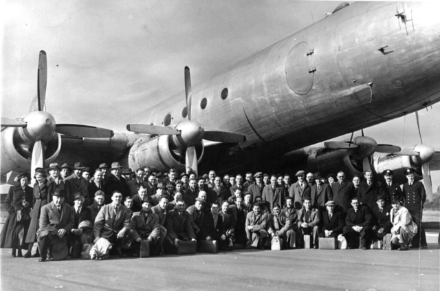 Fatal Accident (80/83) - Avro 689 Tudor 5, G-AKBY, near Llandow, United Kingdom, March 12, 1950 - Passengers posed for a picture before boarding the fateful flight